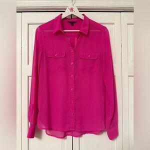 American Eagle Hot Pink Sheer Button Up Blouse Small